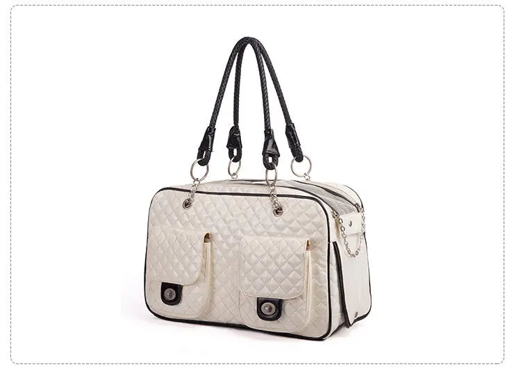 Quilted Pet Carrier Handbag with Braided Handles