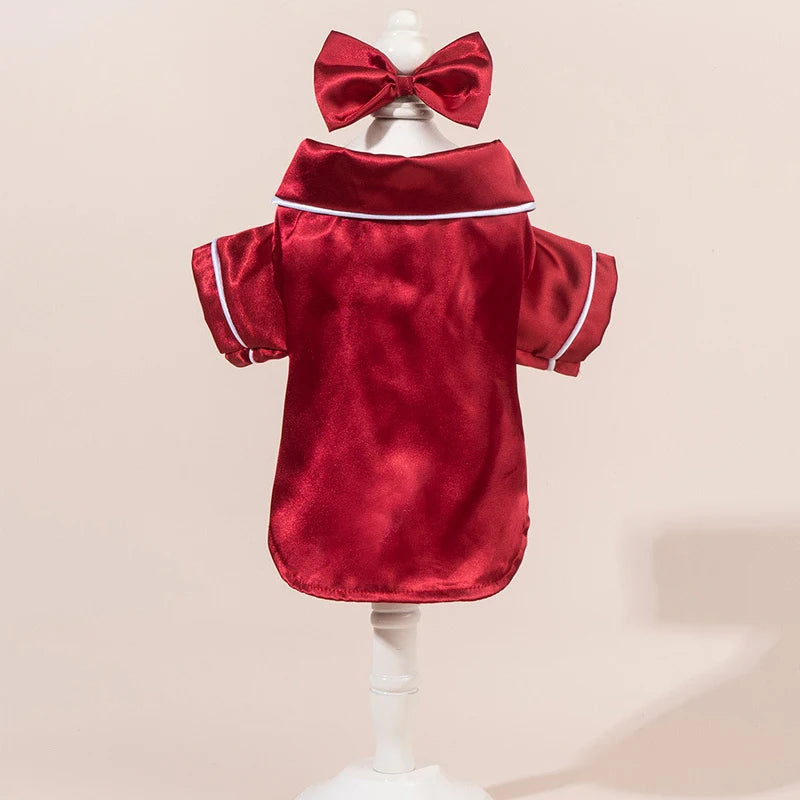 Satin-Look Pet Pajama Shirt with Contrast Piping