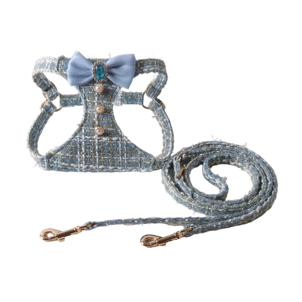 Tweed-Look Bow Pet Harness & Leash Set