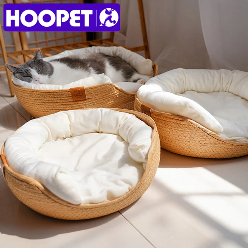 Woven Bamboo Cat Bed with Optional Mat & Pillow