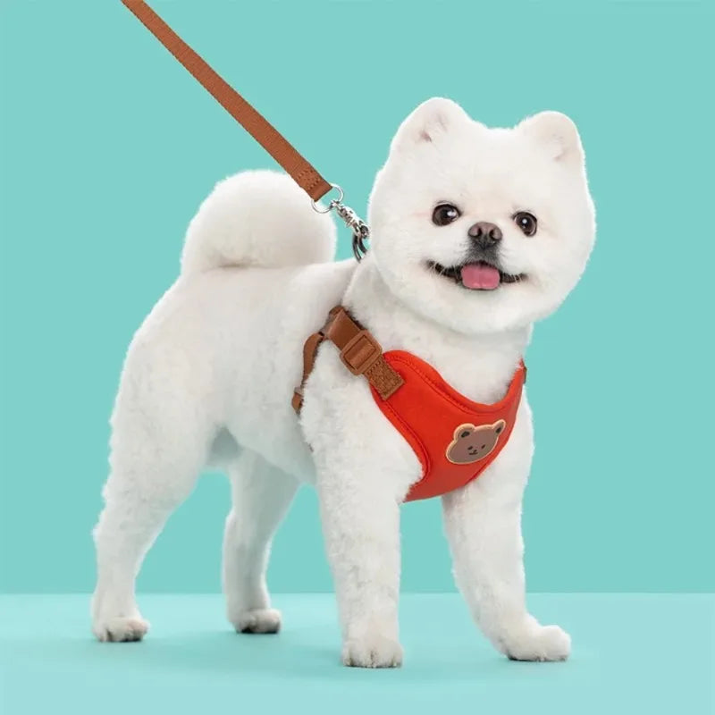 Bear-Detail Pet Harness & Leash Set with Mesh Lining