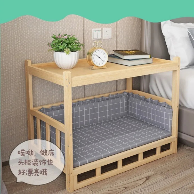 Wood-Look Pet Bed Frame with Overhead Tabletop