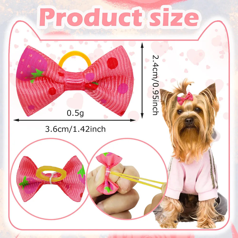 Mixed-Color Pet Hair Bows with Elastic Bands, 200 Pieces