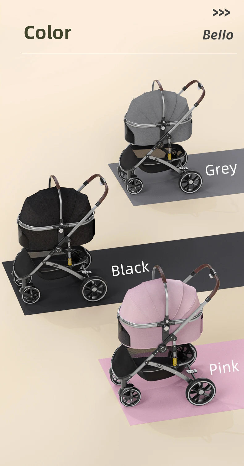 Folding Pet Stroller with Detachable Basket & Canopy