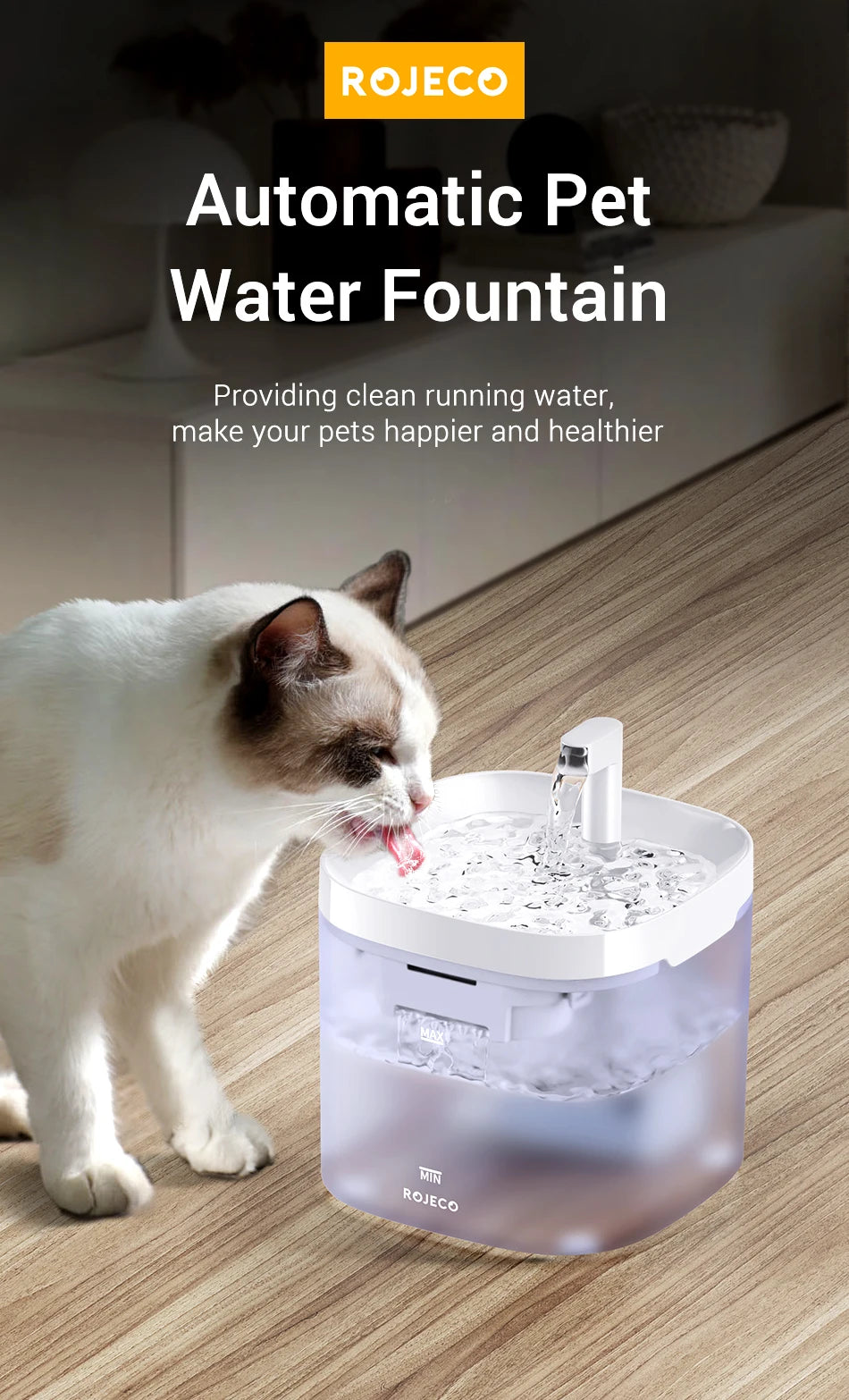 ROJECO 1.5L Pet Water Fountain with Dual Filtration