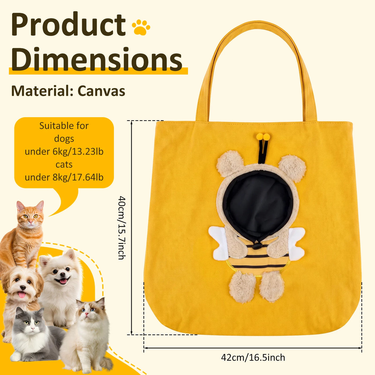 Canvas Pet Carrier Tote with Animal-Detail Face Opening