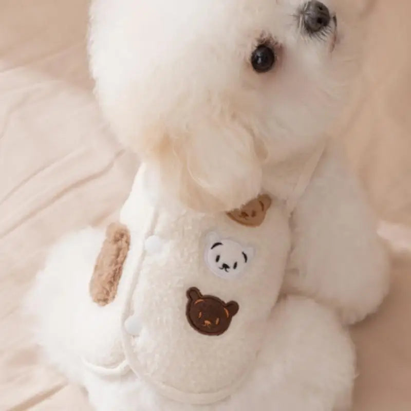 Teddy-Texture Pet Vest with Three Bear Details