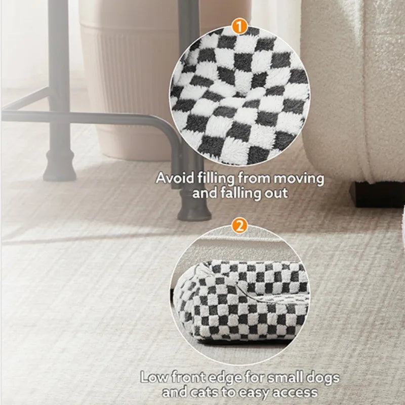 Checkerboard Fleece Bolster Bed for Dogs & Cats