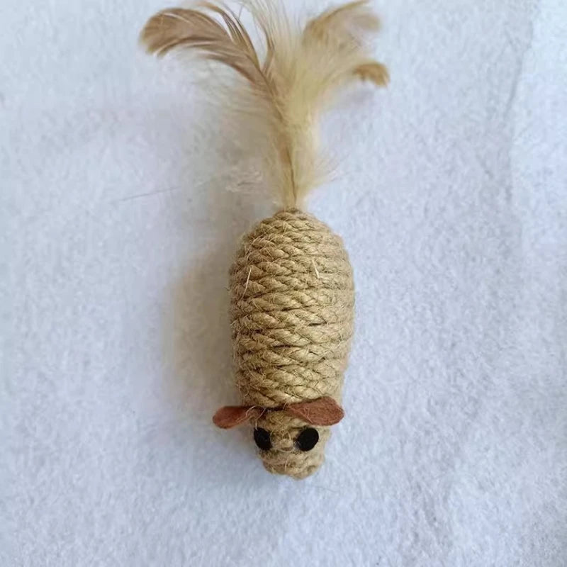 Sisal Mouse Cat Toys with Feather Tails