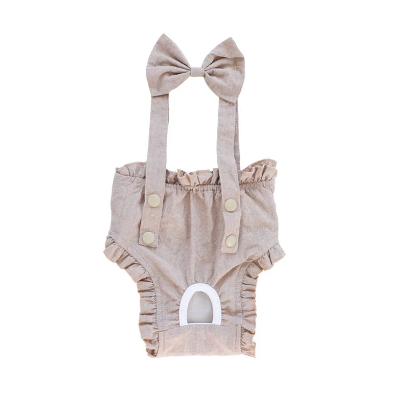 Ruffle-Trim Pet Sanitary Pants with Bow Suspenders