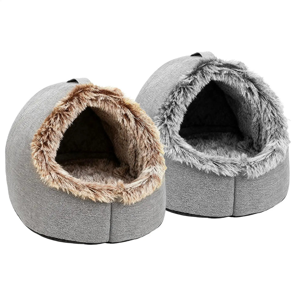 Plush-Trimmed Cave Bed for Cats & Small Dogs