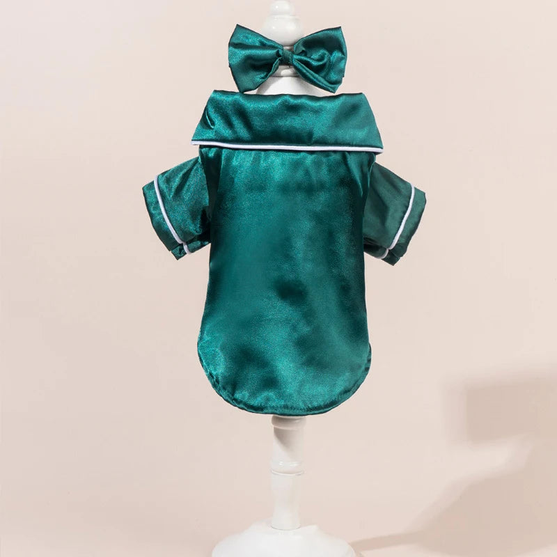 Satin-Look Pet Pajama Shirt with Contrast Piping