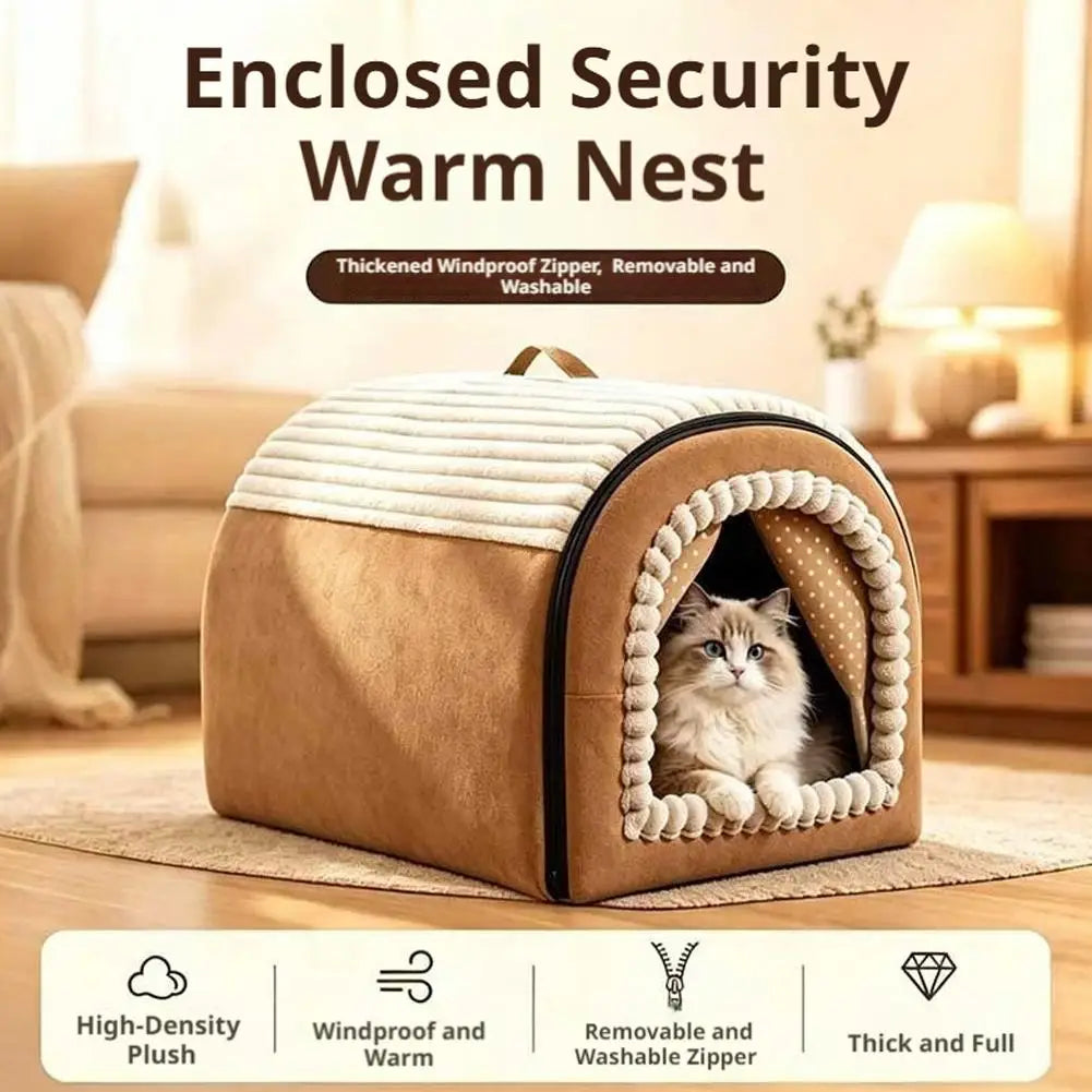 Covered Pet Tent Bed with Door Curtain