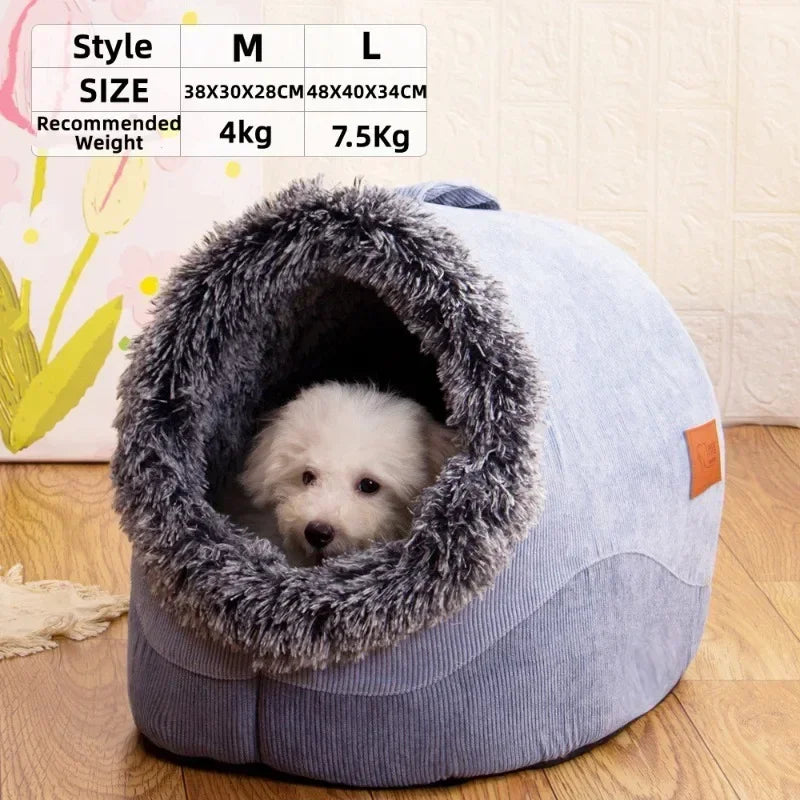 Plush-Trimmed Pet Cave Bed in Two Sizes