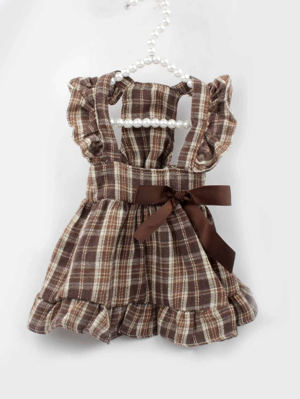 Brown Plaid Pet Pinafore Dress with Ruffle Trim