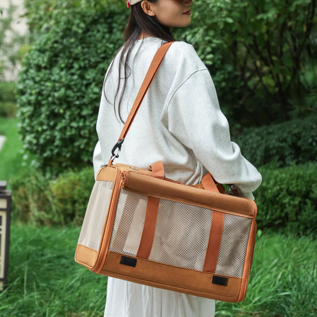 Foldable Mesh Pet Carrier with Front & Top Access