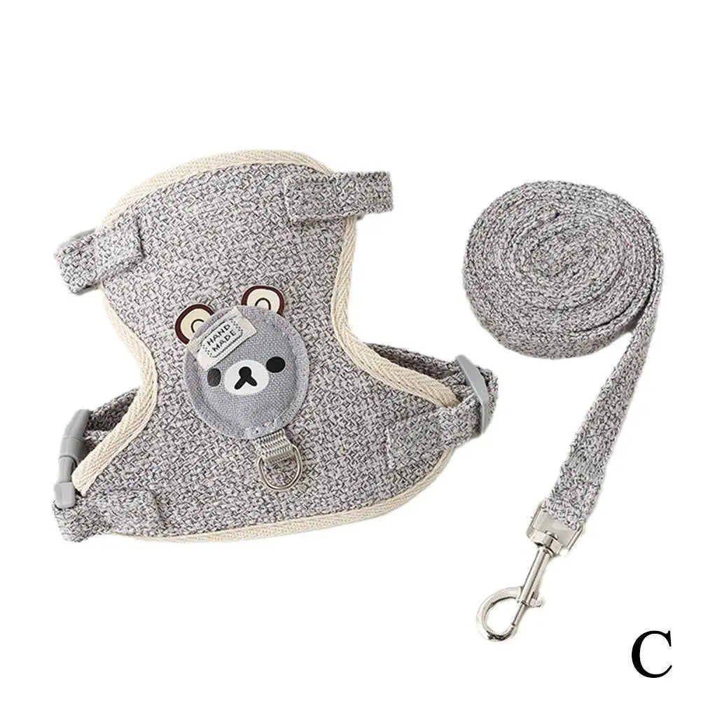 Textured Bear-Face Pet Harness & Leash Set