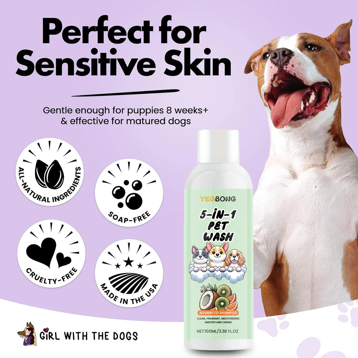 YEGBONG Coconut-Scented Dog Shampoo, 100 ml, Multipack Options