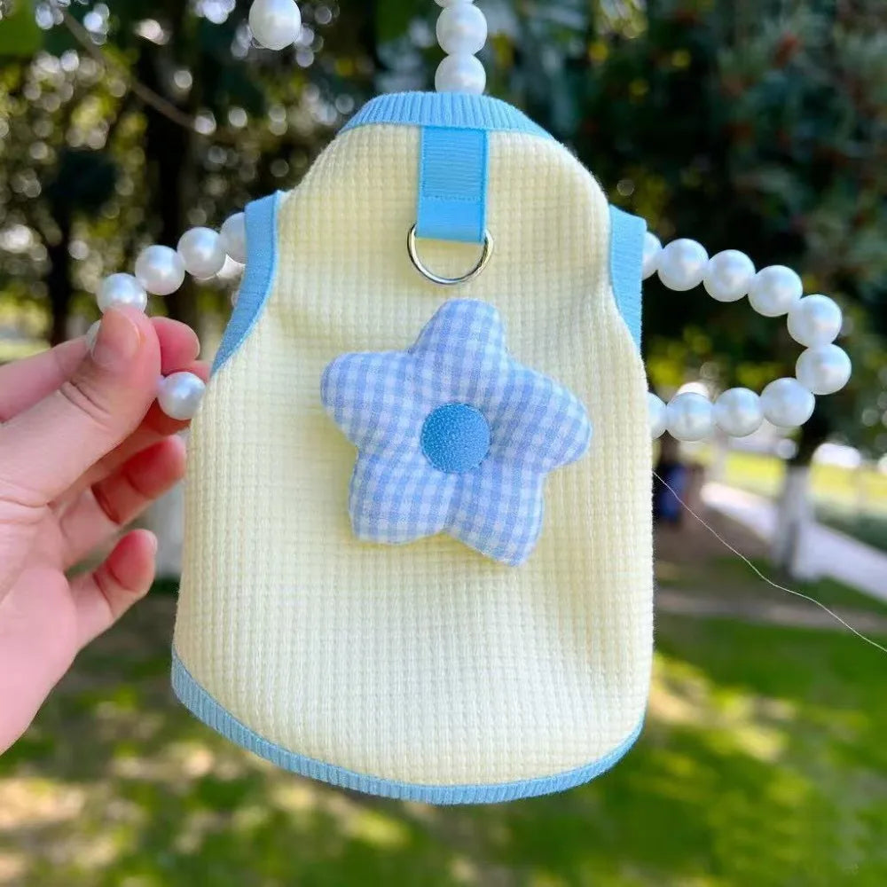 Pastel Pet Vest with Gingham Flower Detail