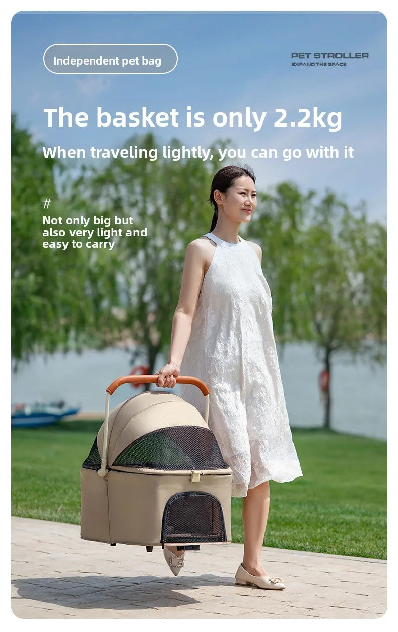 Folding Pet Stroller with Detachable Carrier & Lower Basket
