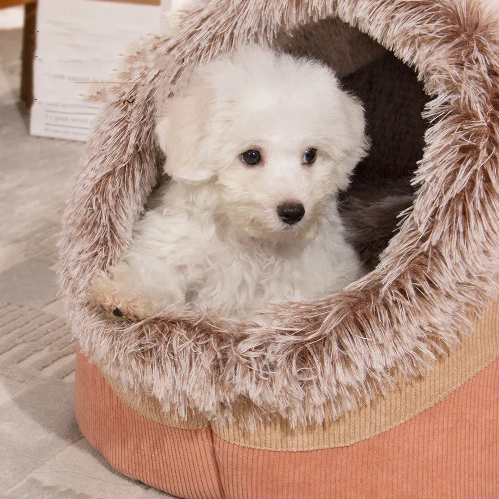 Plush-Trimmed Pet Cave Bed in Two Sizes