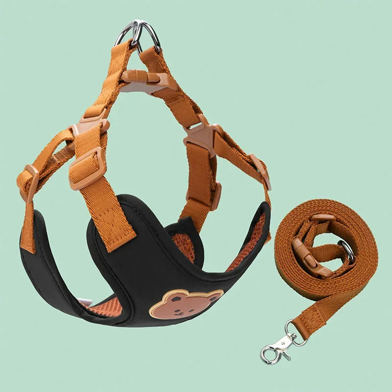 Bear-Detail Adjustable Pet Harness & 150 cm Leash Set