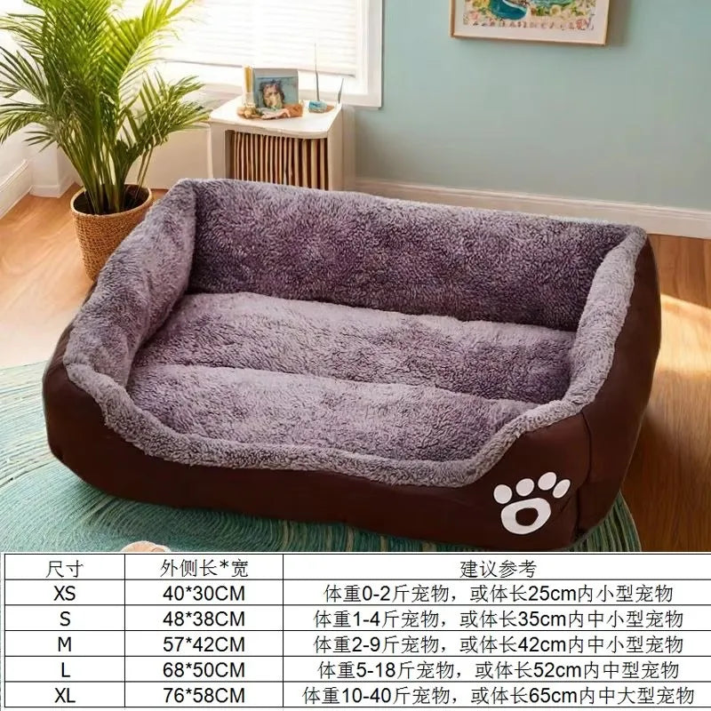 Plush-Lined Rectangular Pet Bed with Paw Detail