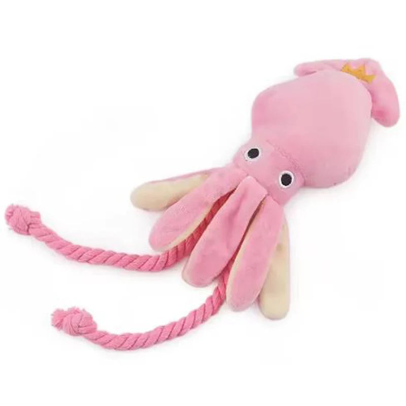 Pink Squeaky Octopus Dog Toy with Rope Tentacles