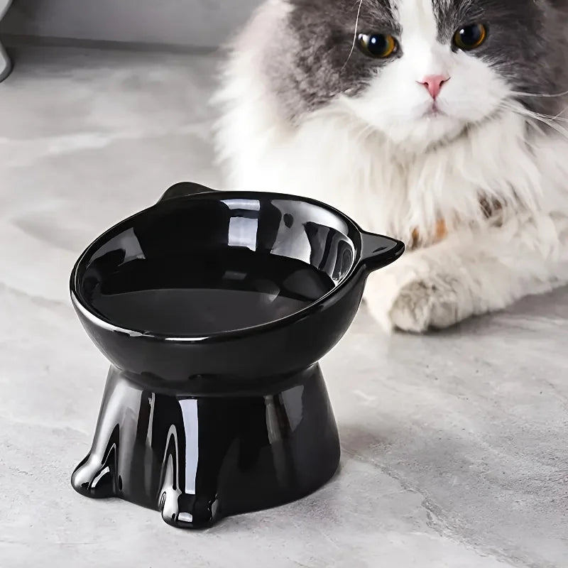 Tilted Raised Cat Bowl in Black or White