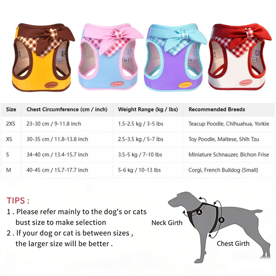 Bow-Detail Pet Vest Harness with Gingham Accent