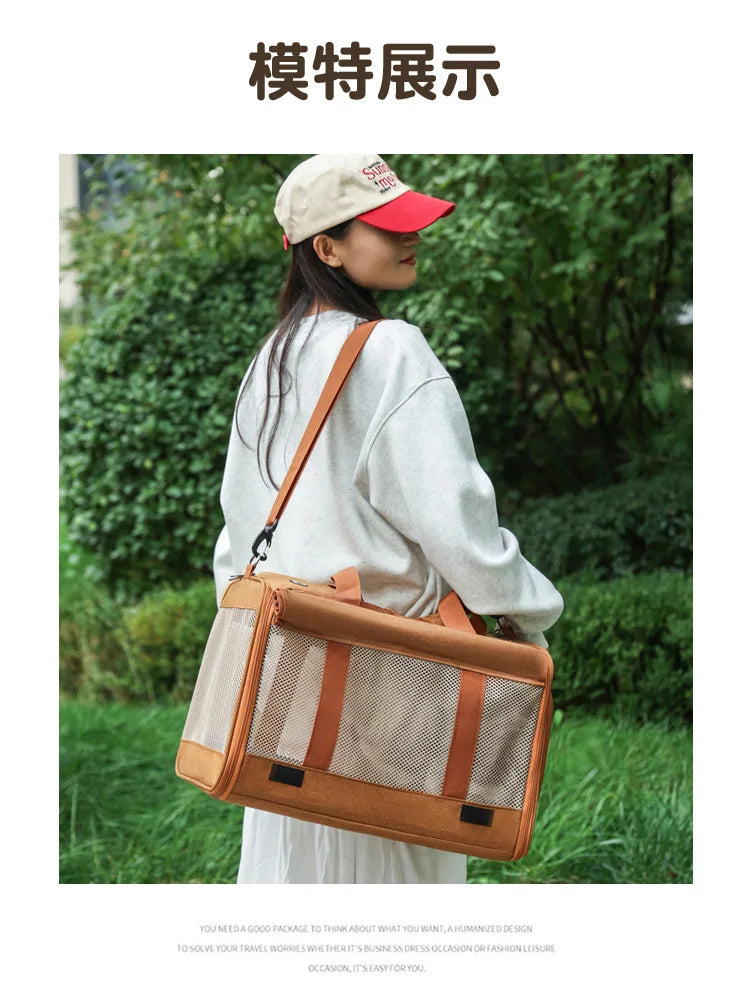 Foldable Mesh Pet Carrier with Front & Top Access
