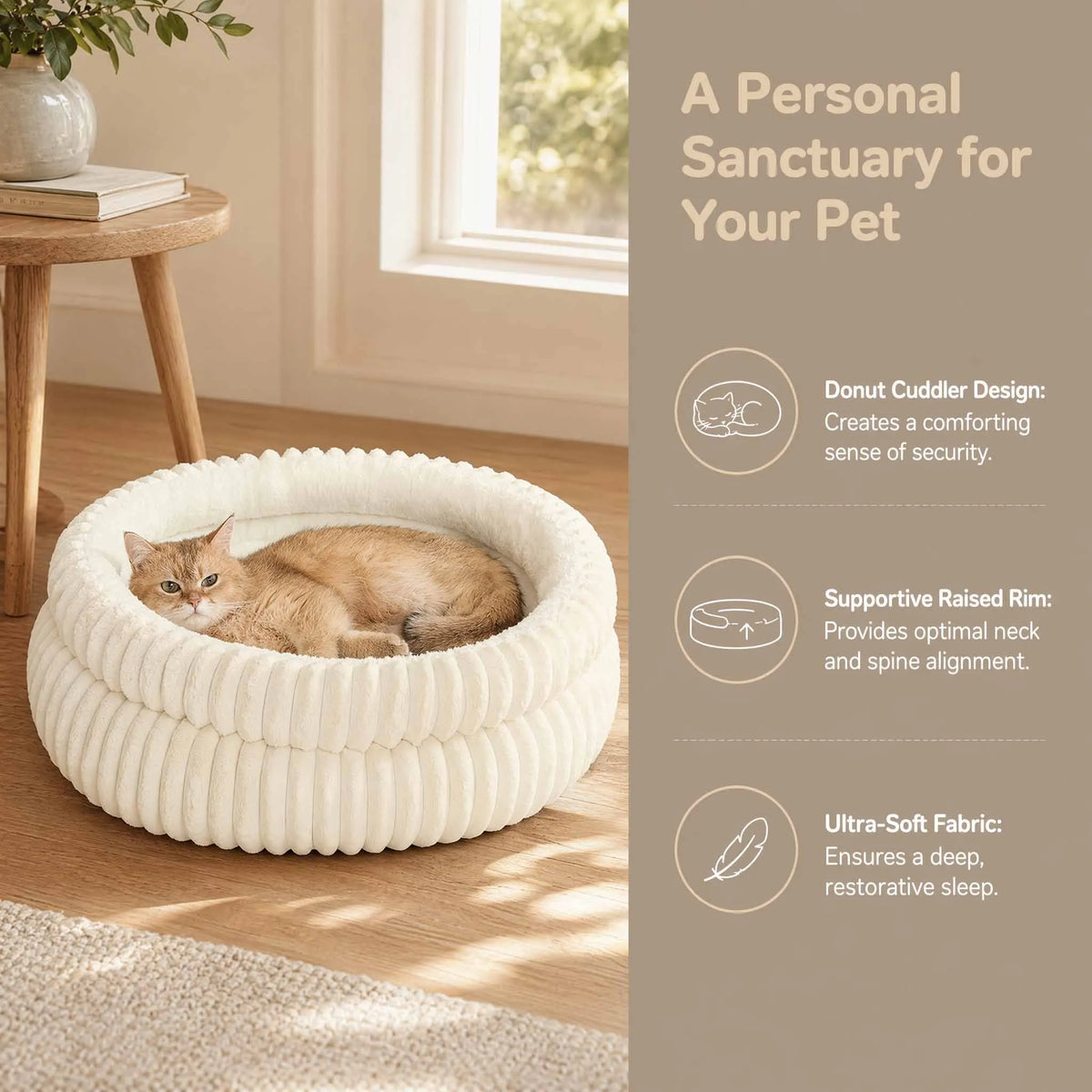 Double-Ribbed Plush Round Pet Bed