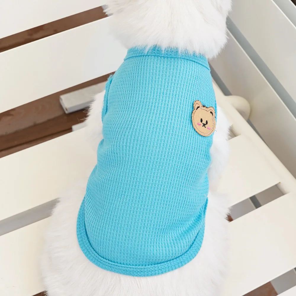 Waffle-Texture Bear-Patch Cat Vest