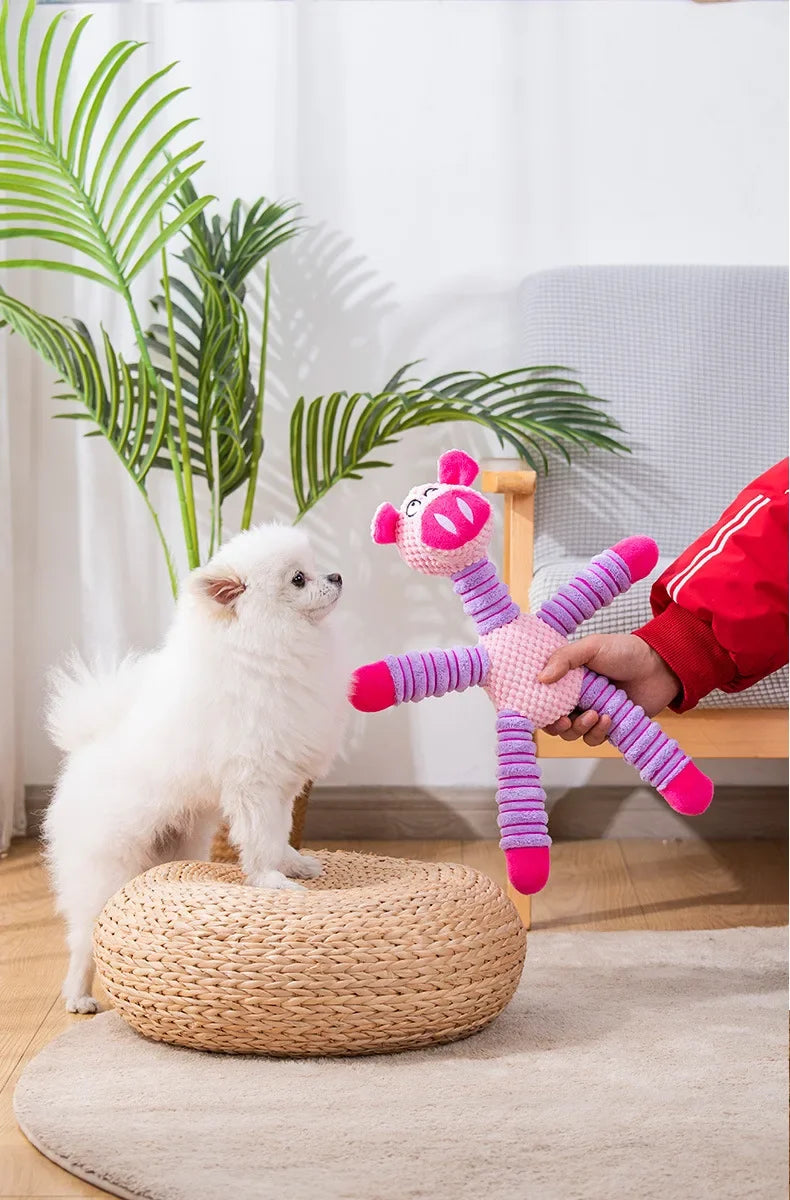 Long-Limbed Squeaky Plush Dog Toy, Three Animal Options