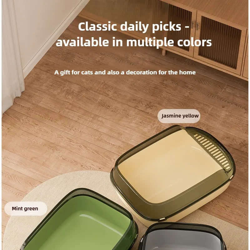 Open-Top Cat Litter Tray with Translucent Splash Guard