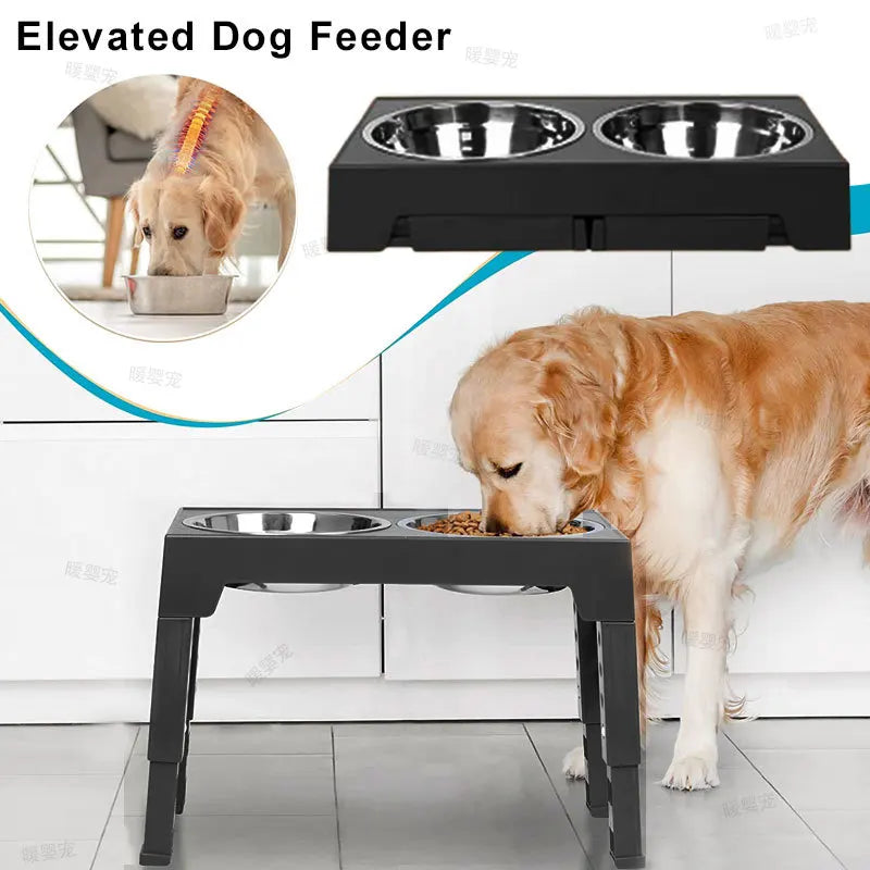 Adjustable Raised Dog Feeder with Stainless-Steel Bowls