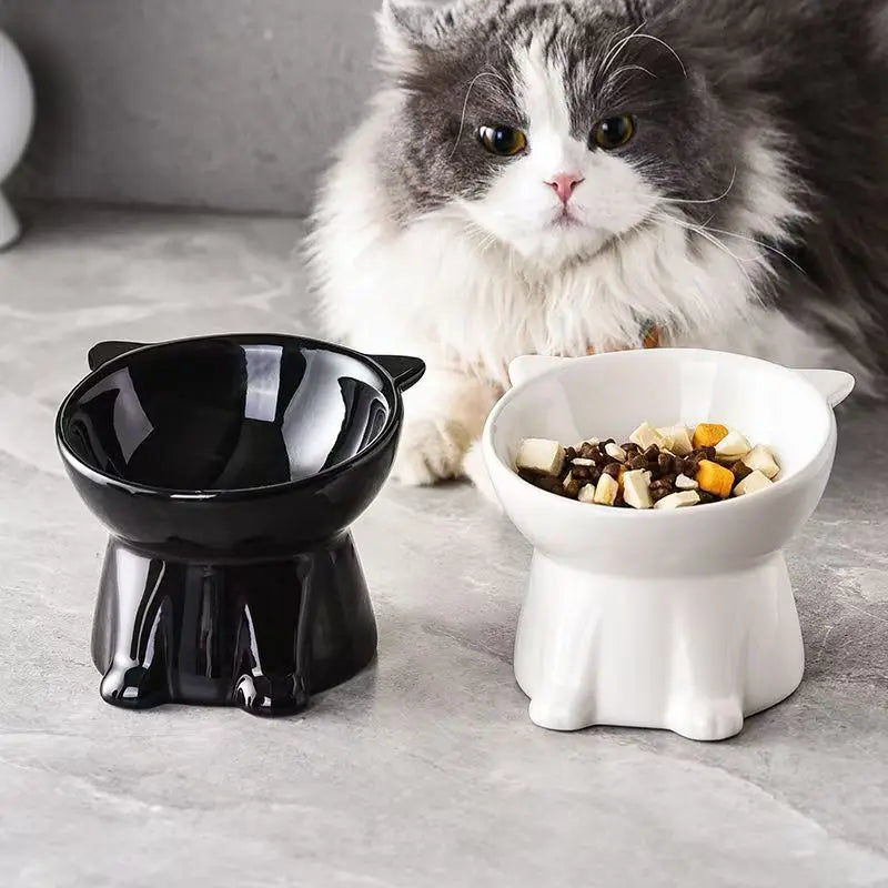 Tilted Raised Cat Bowl in Black or White
