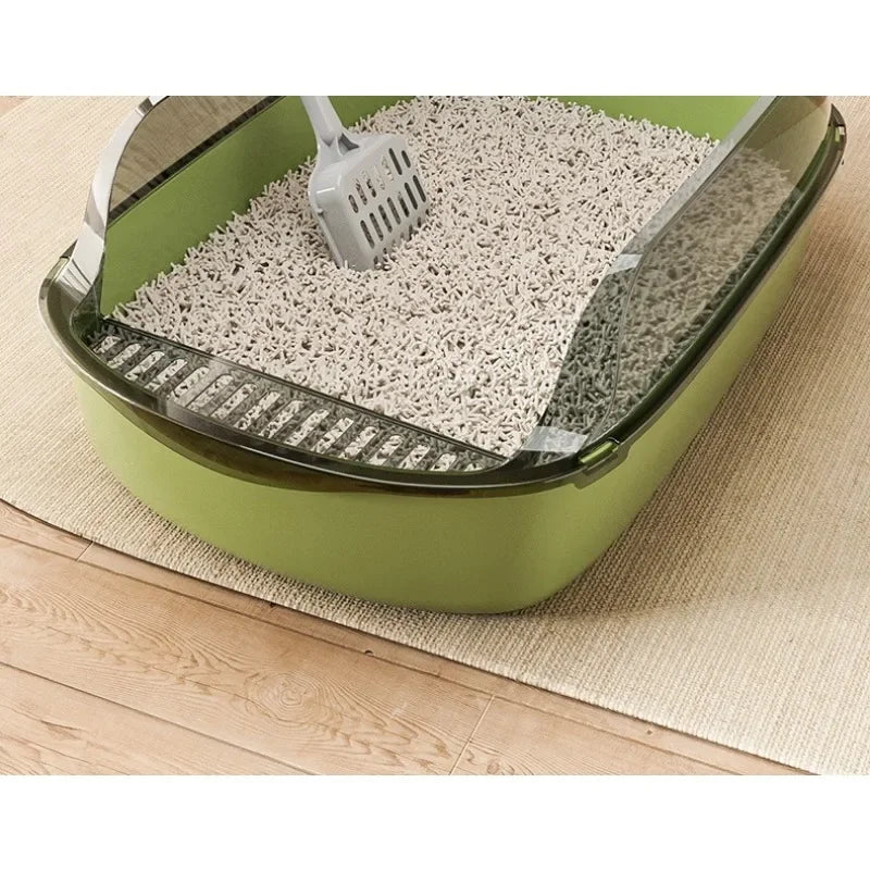 Open-Top Cat Litter Tray with Translucent Splash Guard