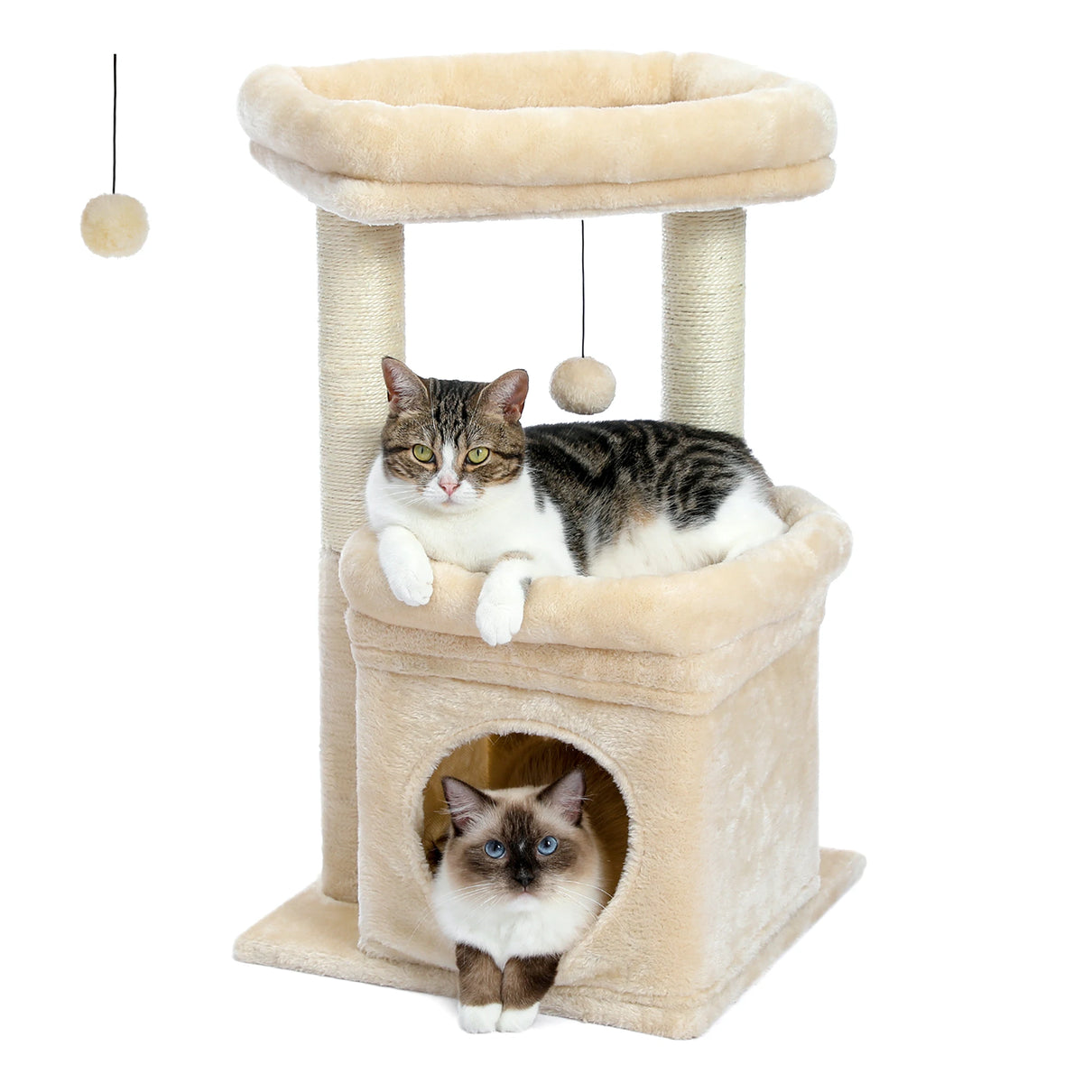 Compact Plush Cat Tower with Condo & Top Perch