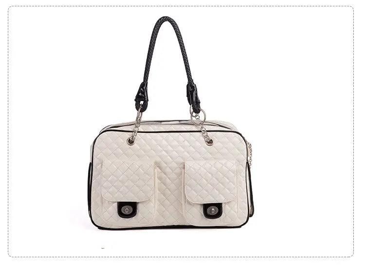 Quilted Pet Carrier Handbag with Braided Handles