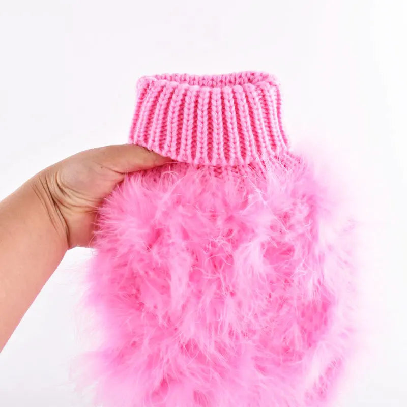 Feather-Trim Pet Sweater & Separate Pearl-Look Glasses Option