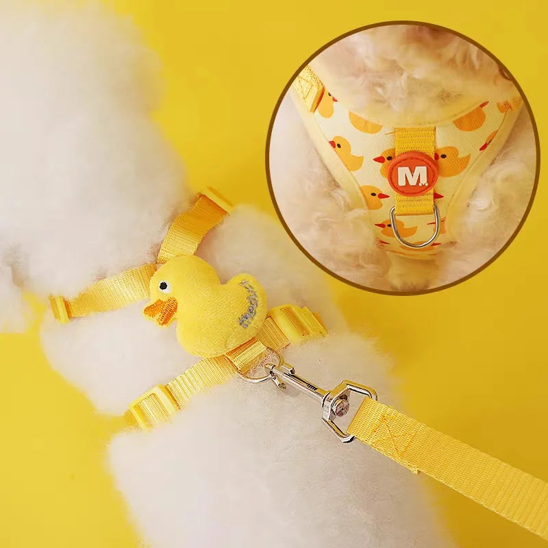 Yellow Duck-Print Pet Harness with Plush Duck Detail