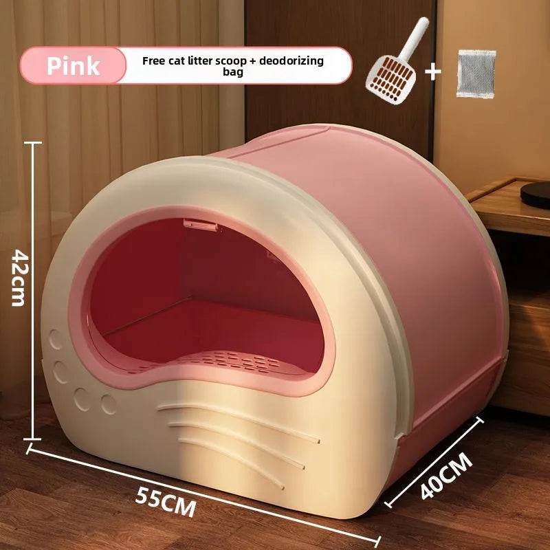 Covered Cat Litter Box with Rounded Front Doorway