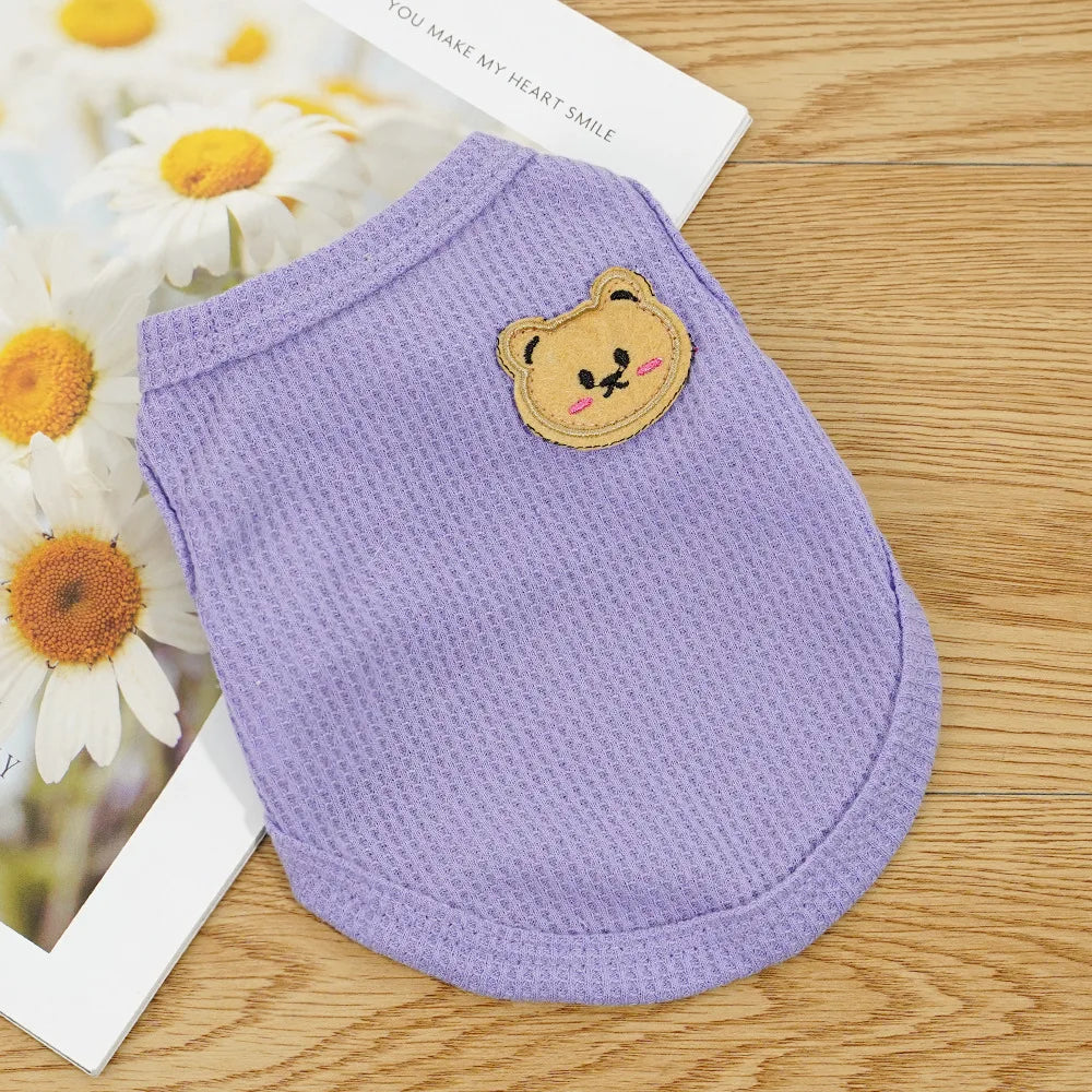 Waffle-Texture Bear-Patch Cat Vest