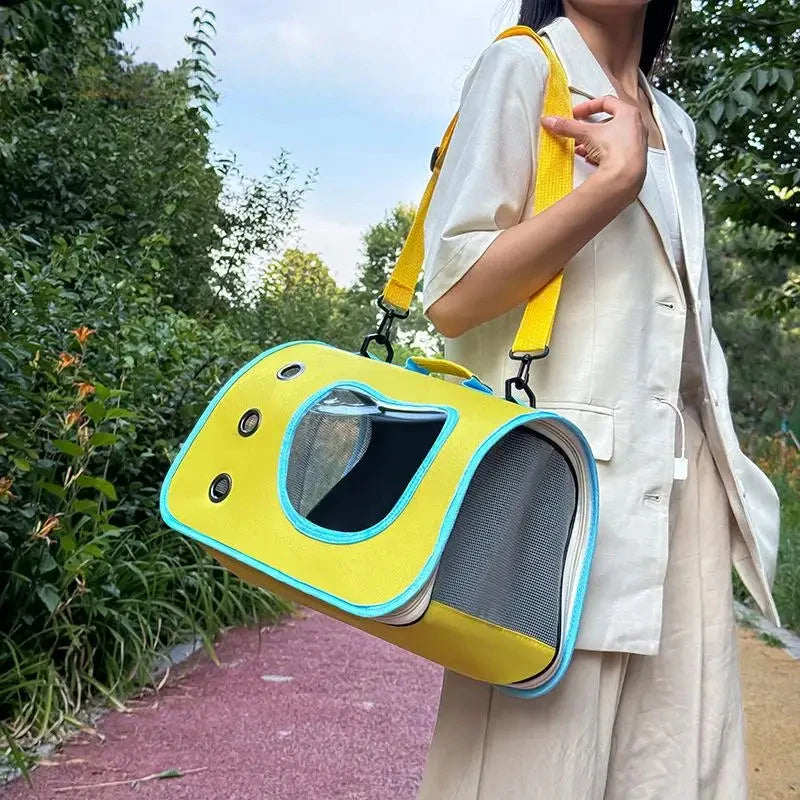 Foldable Oxford Pet Carrier with Crossbody Strap