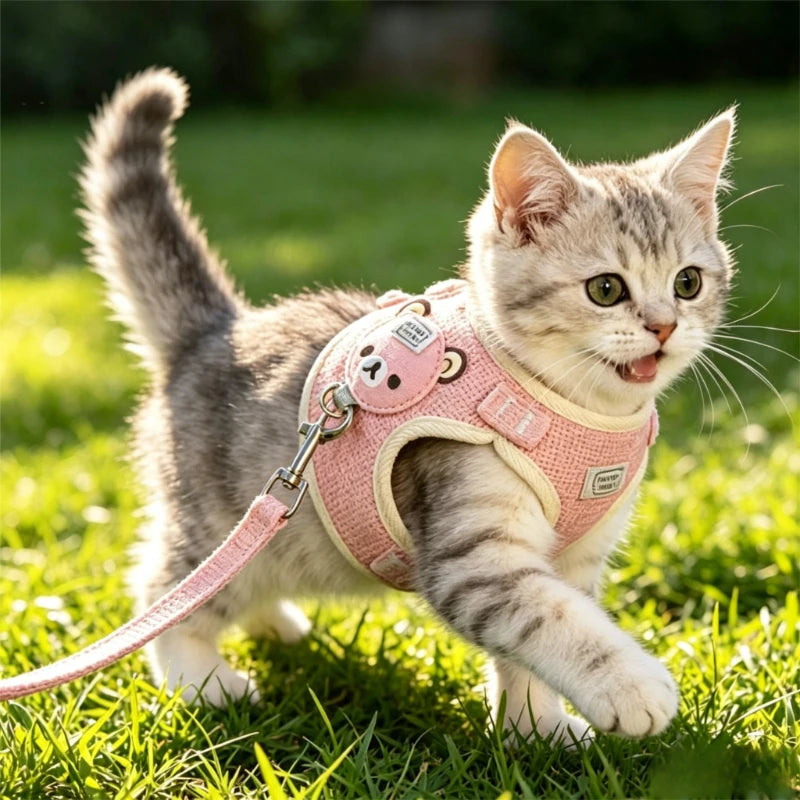 Textured Bear-Detail Pet Harness & Leash Set