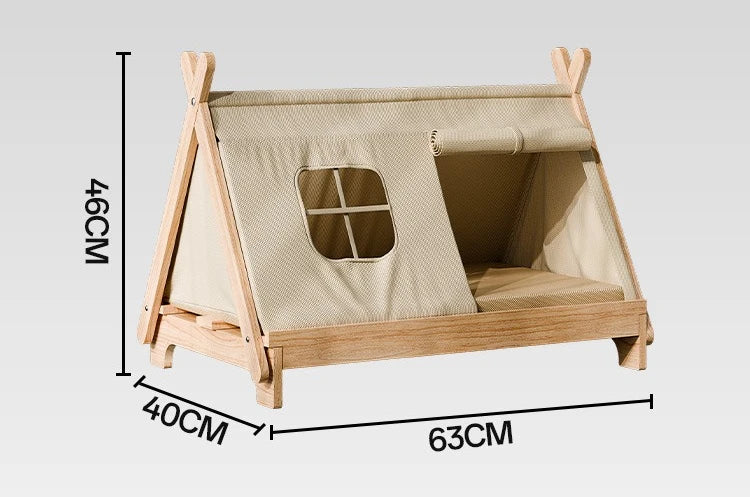 Elevated Wooden Cat Tent Bed with Peekaboo Window