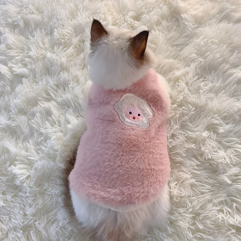 Fluffy Sheep-Patch Cat Vest