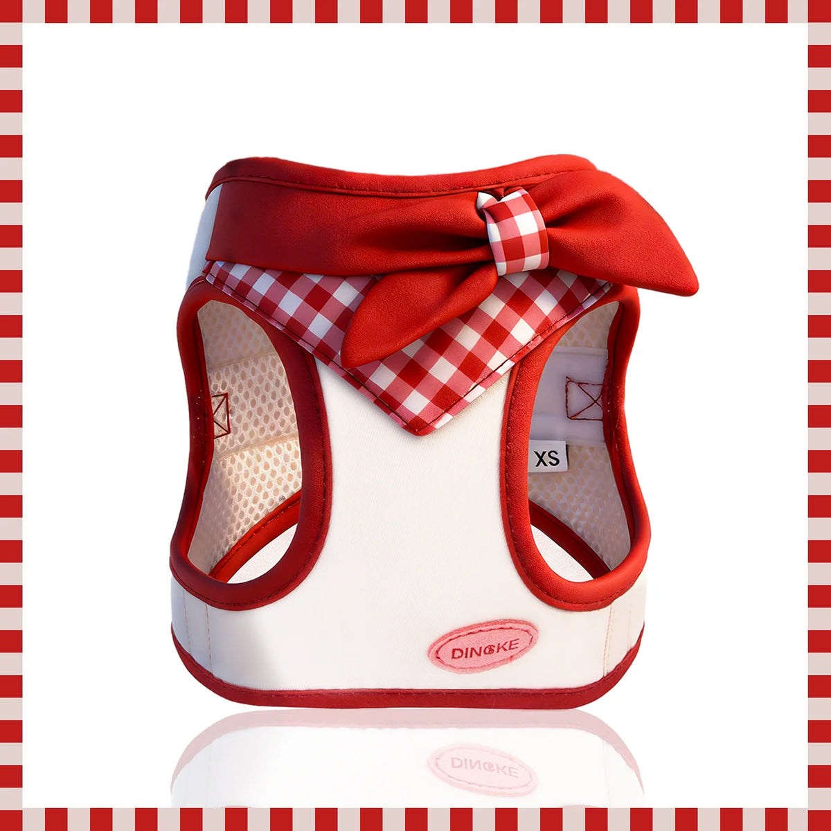 Bow-Detail Pet Vest Harness with Gingham Accent