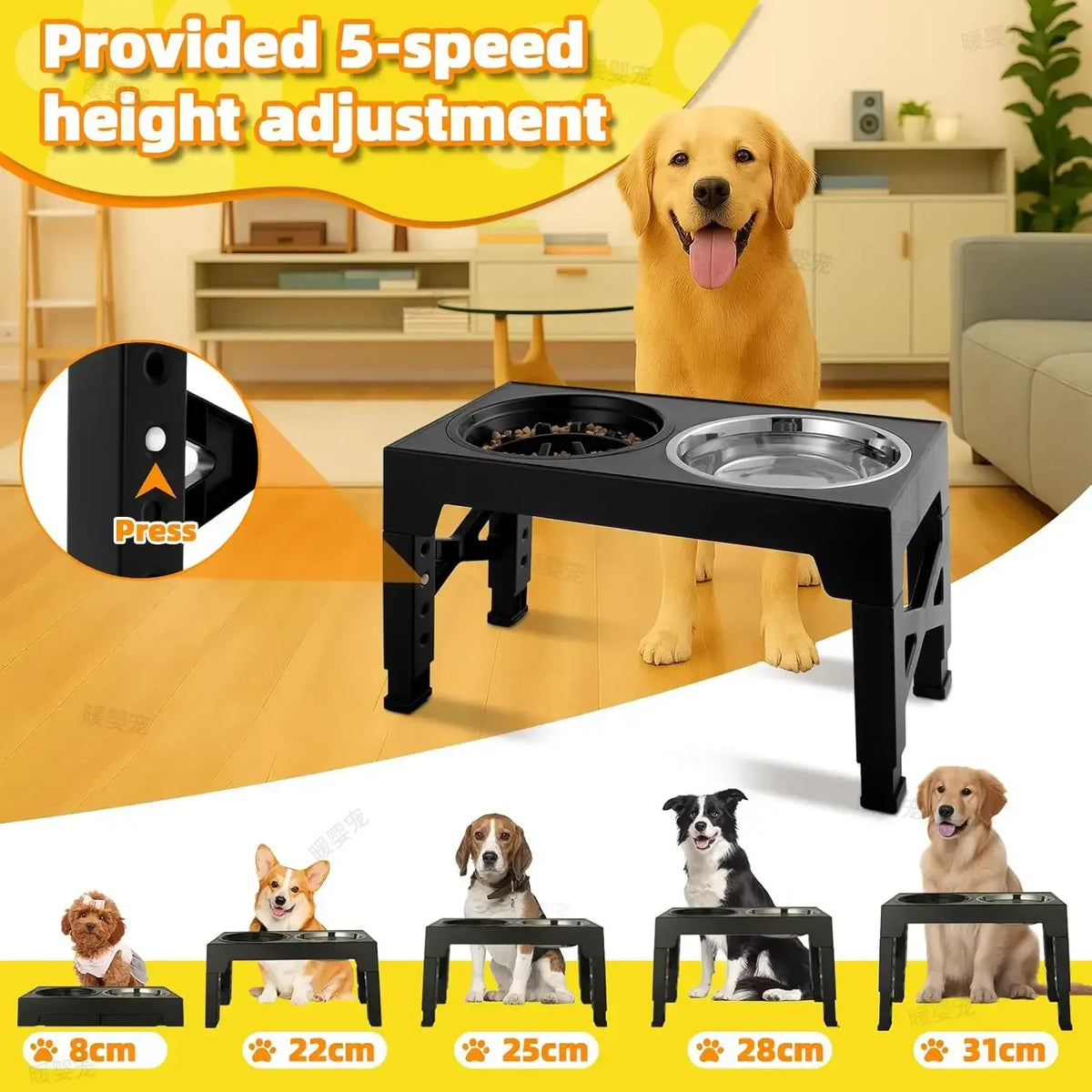 Adjustable Raised Dog Feeder with Stainless-Steel Bowls